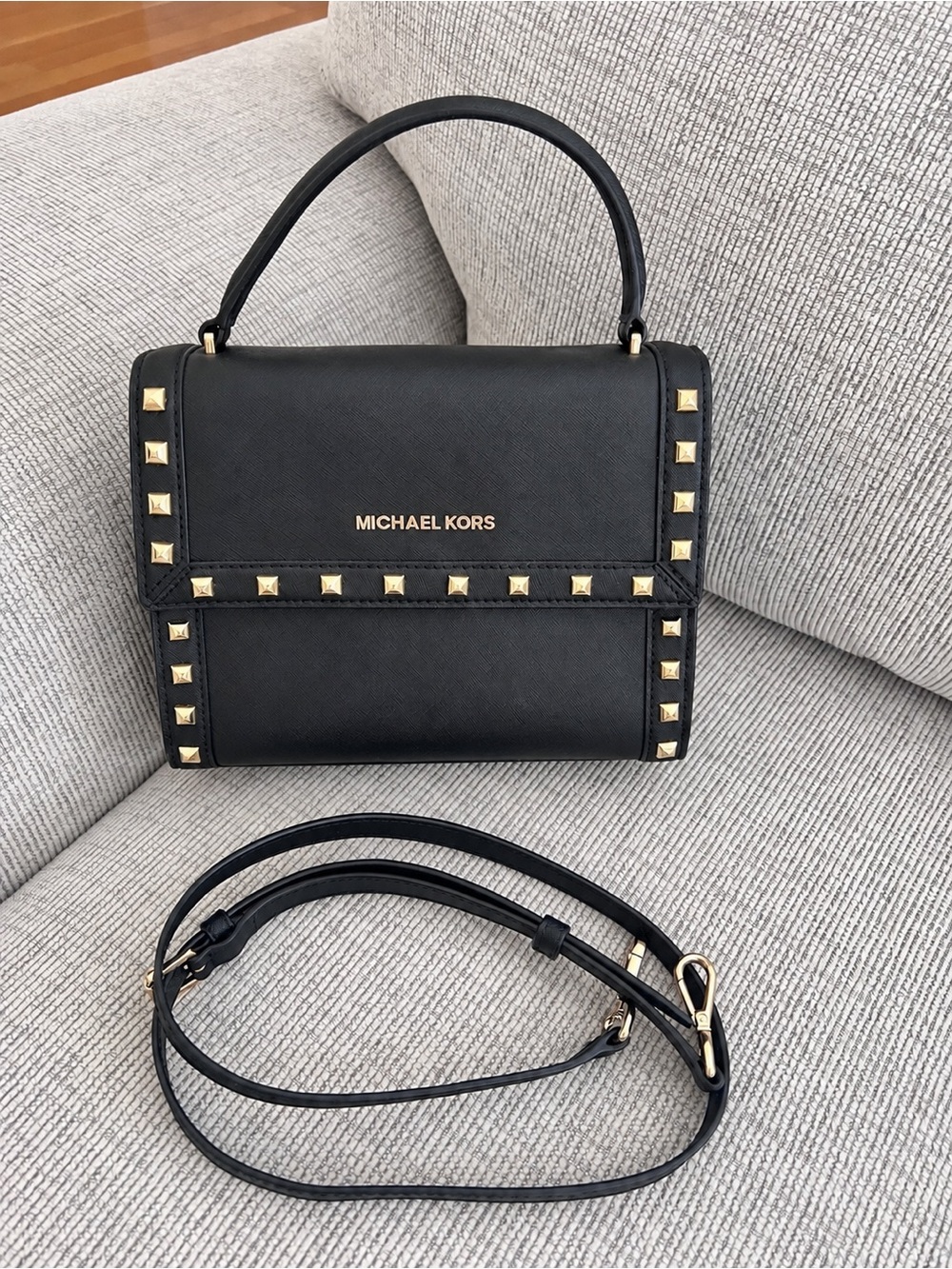 Michael Kors Dillon Studded Leather Messenger Bag Black NWT